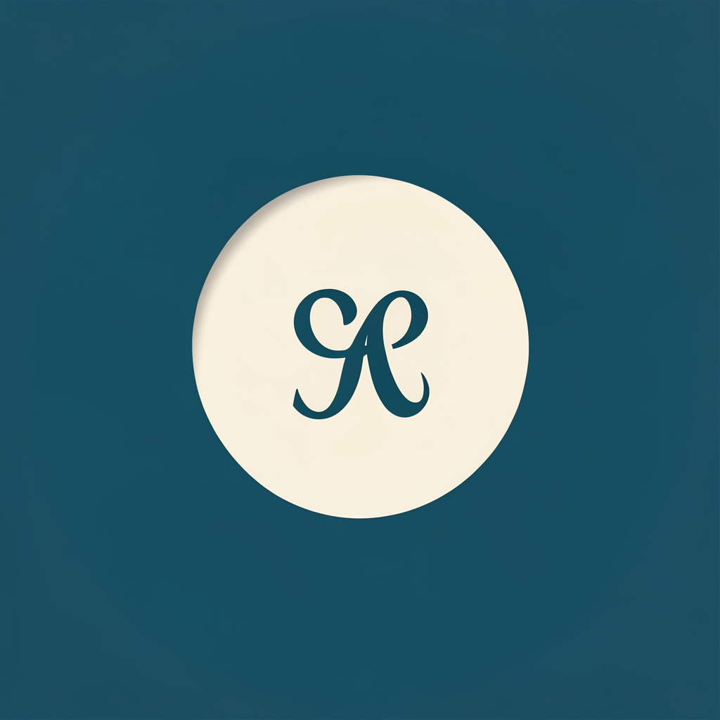 Round teal avatar, soft cream centre, simple monogram.