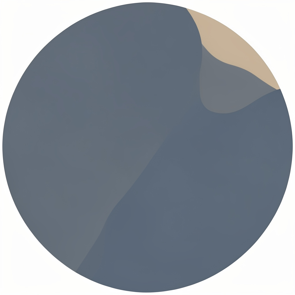 A duotone circular avatar in muted slate and warm beige, abstract and text-free